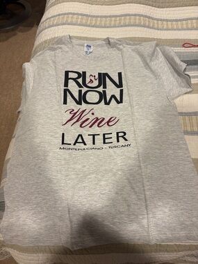 RUN NOW Wine LATER Graphic Tee - Light Gray
